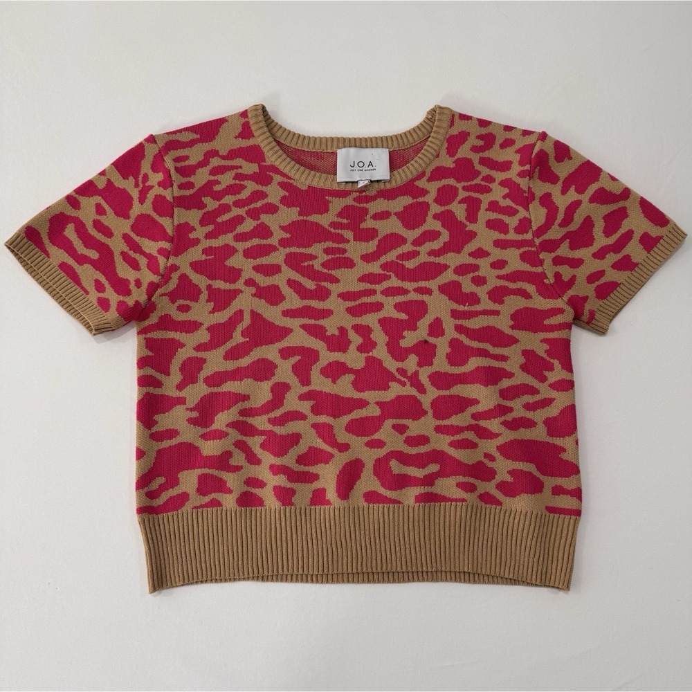 J.O.A. Leopard Print Knit Sweater Top Girl's Medium Pink & Tan